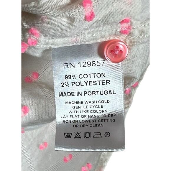The Shirt Rochelle Behrens Blouse Pink Polka Dot Button Down Medium Preppy - Picture 8 of 12